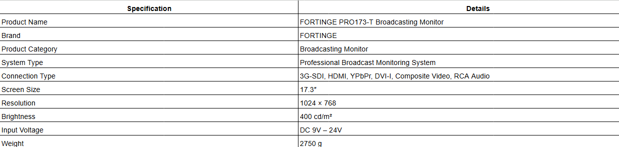 FORTINGE PRO173-T Broadcasting Monitor