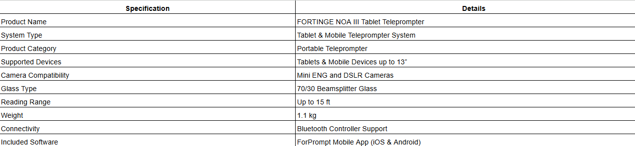 FORTINGE NOA III Tablet Teleprompter