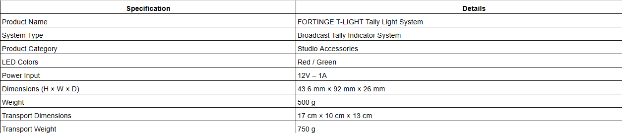 FORTINGE T-LIGHT Tally Light System