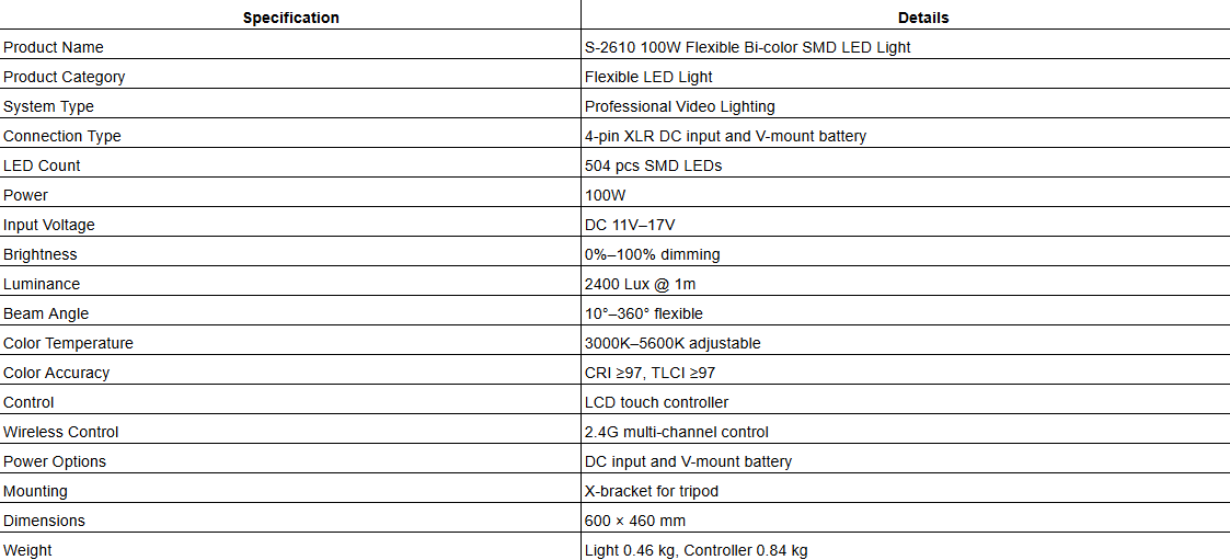 S-2610 100W Flexible Bi-color SMD LED Light
