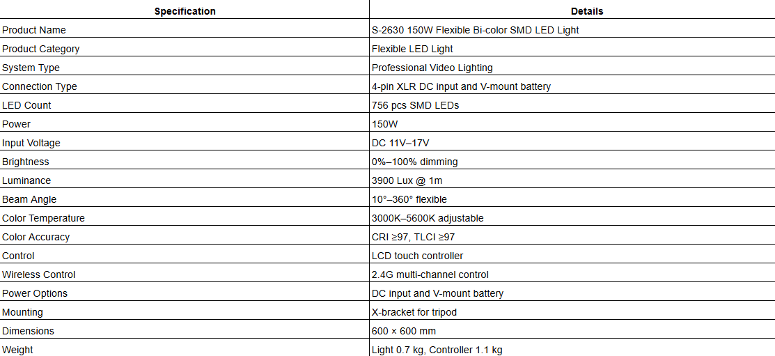 S-2630 150W Flexible Bi-color SMD LED Light