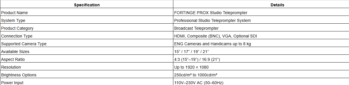 FORTINGE PROX Studio Teleprompter