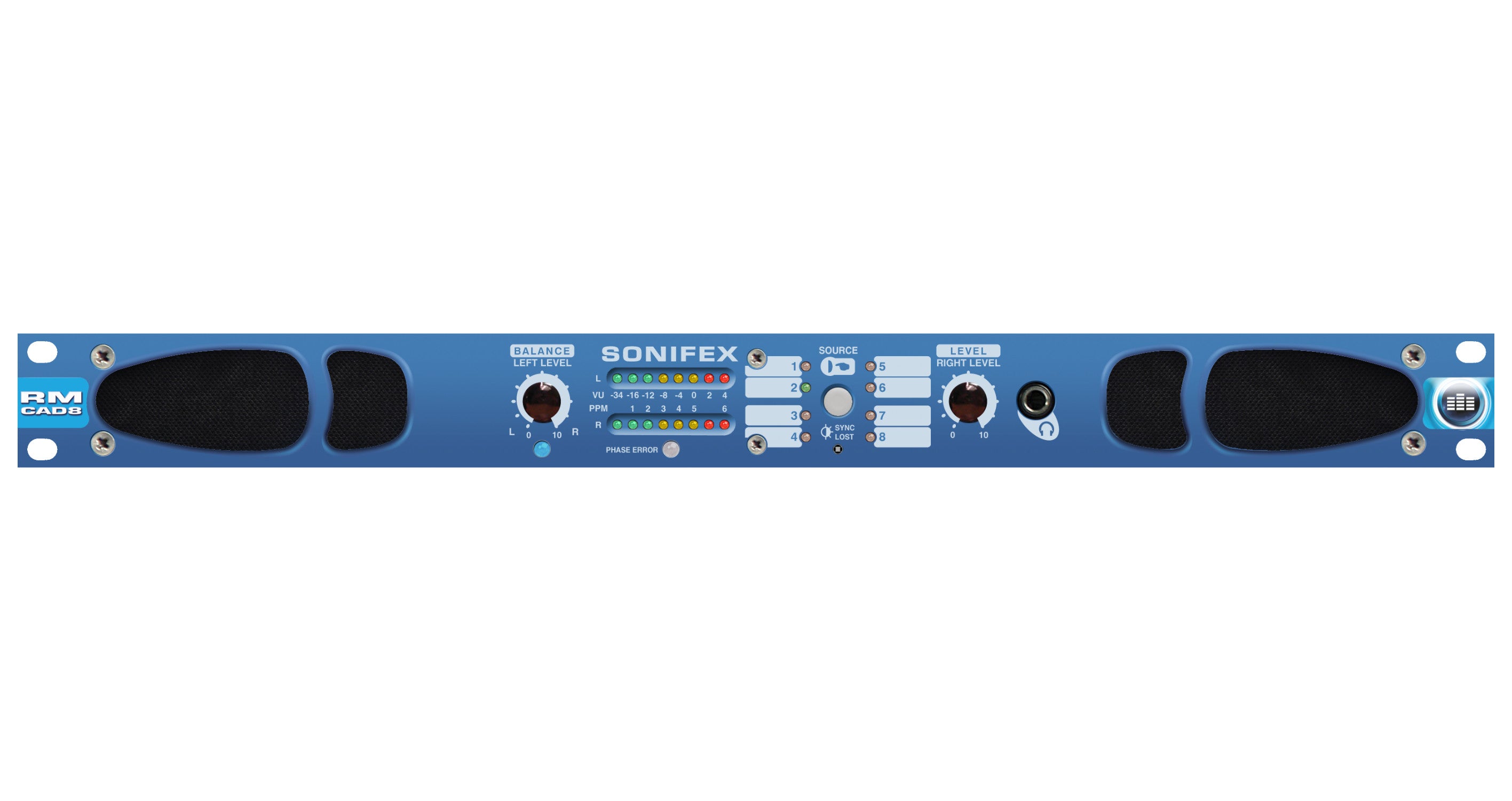 RM-CAD8 Confidence Monitor | 1U Rack-Mount 8-Stereo Channel Analog & Digital Monitoring System