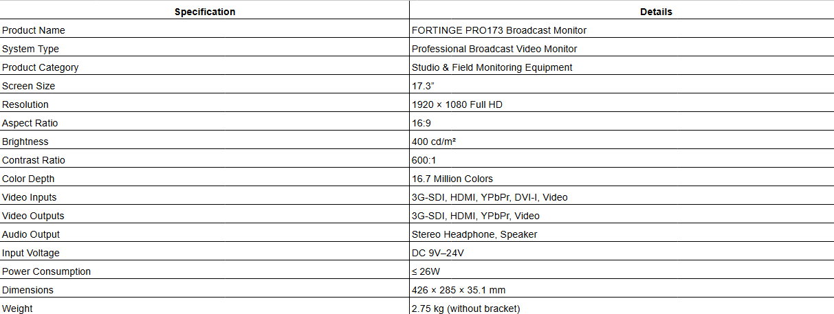 FORTINGE PRO173 Broadcast Monitor