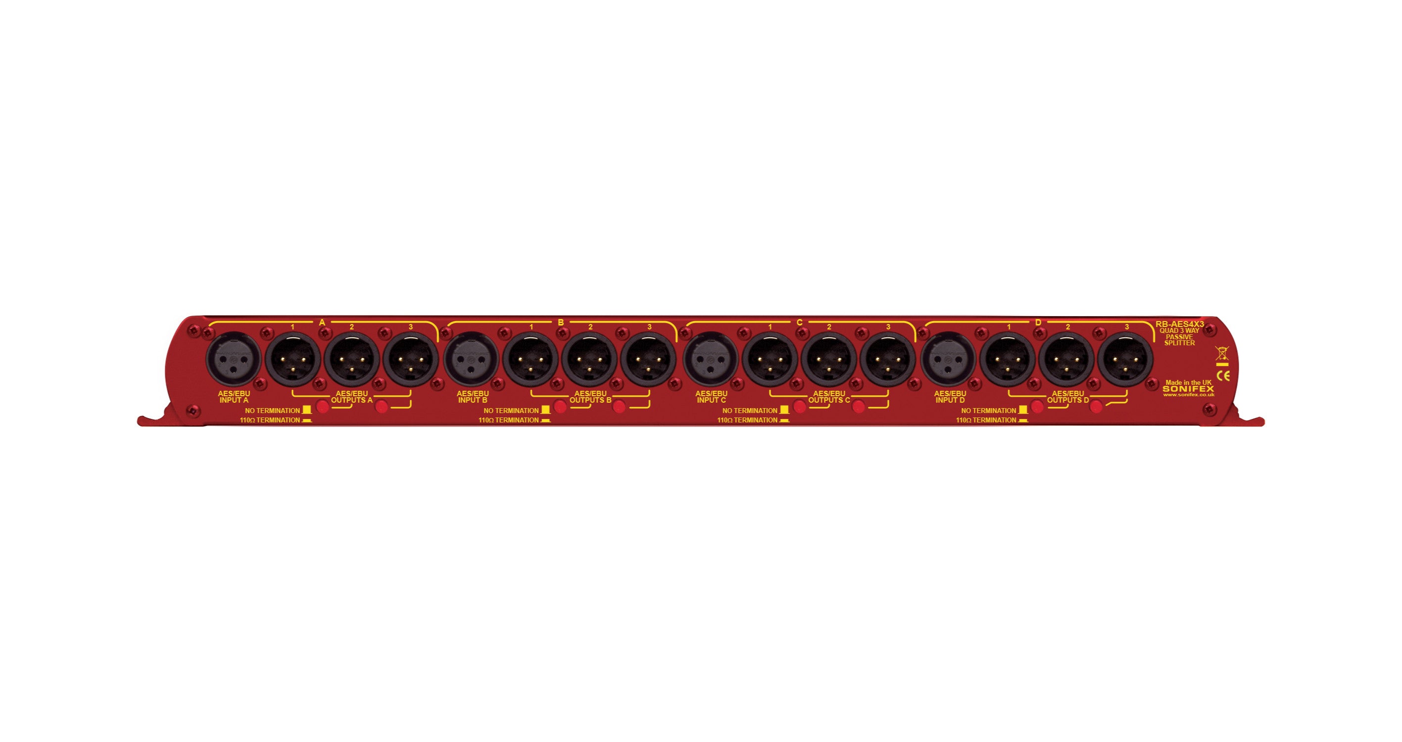 RB-AES4X3 Quad 3-Way Passive AES/EBU Splitter | 4x12 XLR Digital Audio Distribution