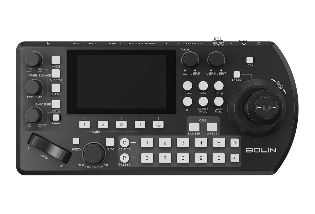 Bolin KBD Plus Advanced PTZ Production Controller with 4-Inch Touchscreen & Built-In 4-Channel IP Video Decoder