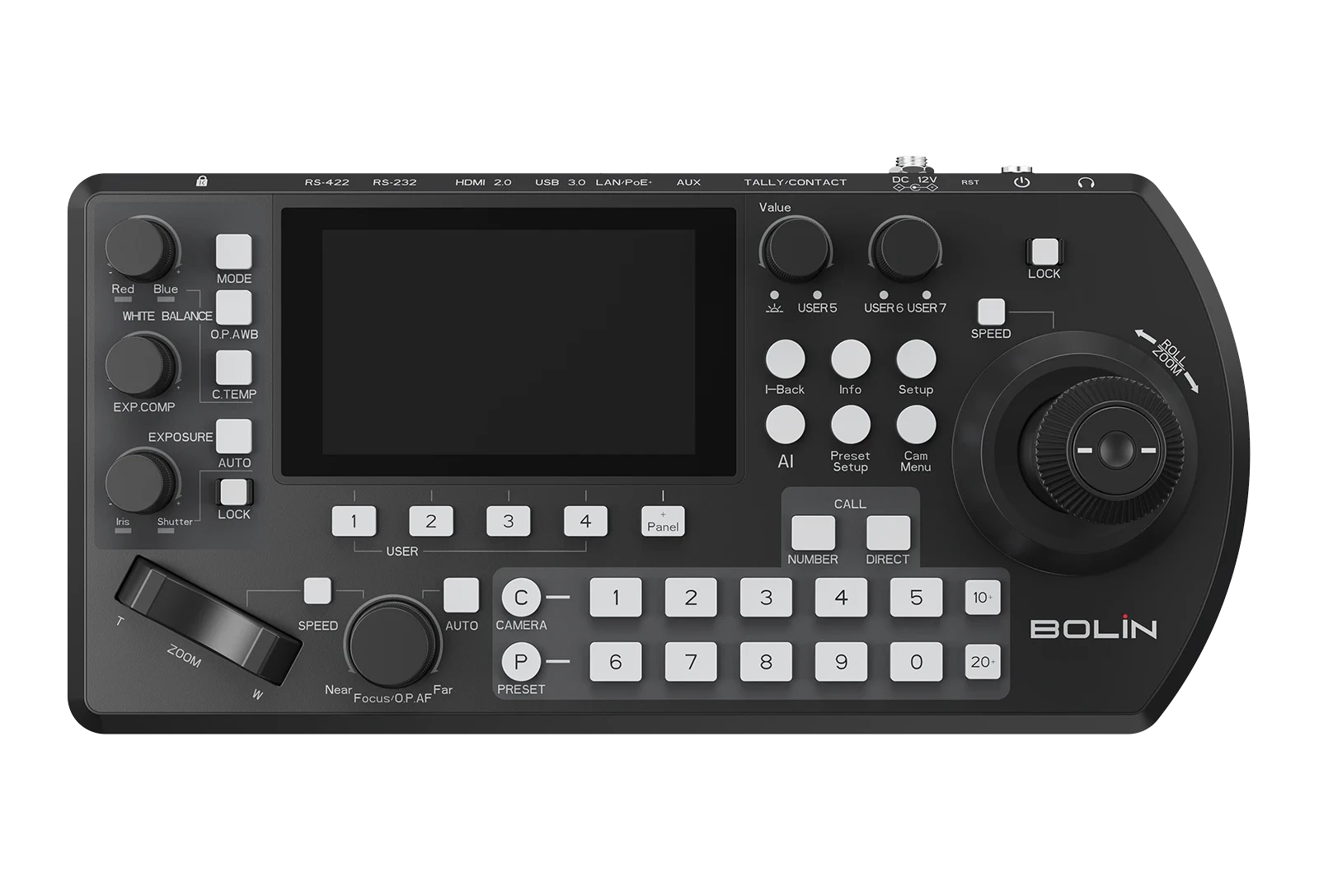 Bolin KBD Plus Advanced PTZ Production Controller with 4-Inch Touchscreen & Built-In 4-Channel IP Video Decoder