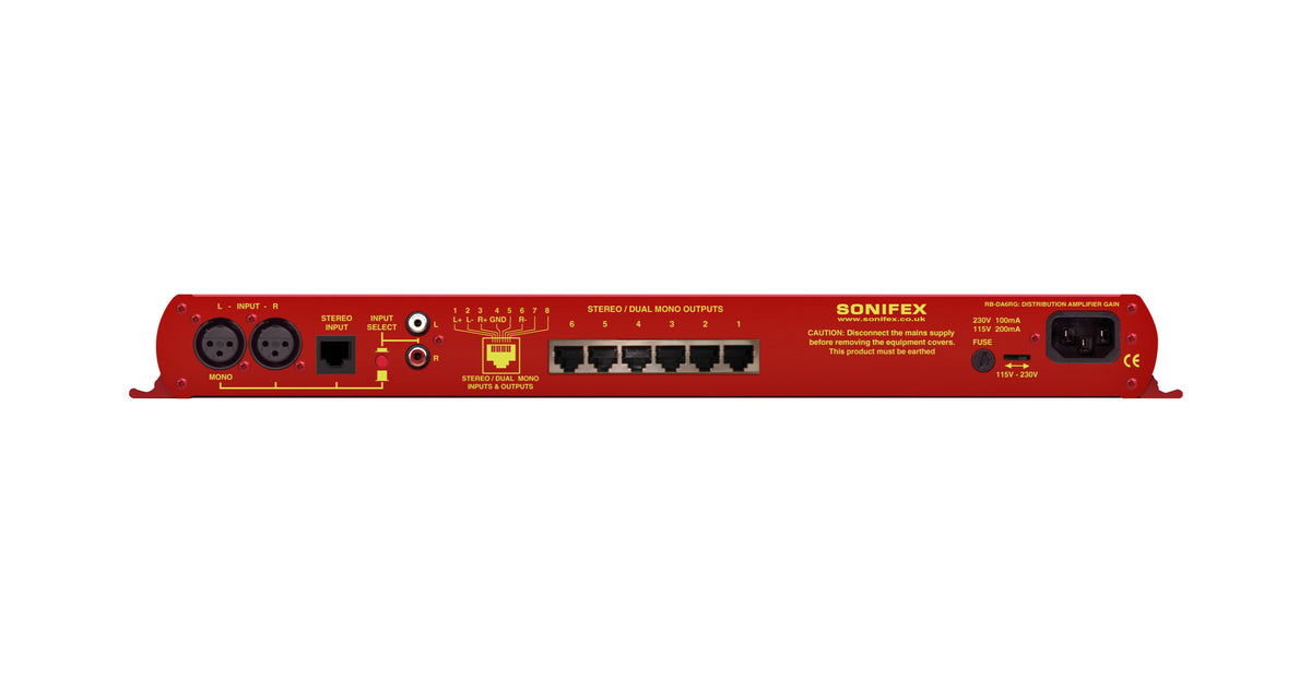 RB-DA6RG 6-Way Stereo Distribution Amplifier | RJ45 StudioHub+™ Connectivity & Individual Gain Control