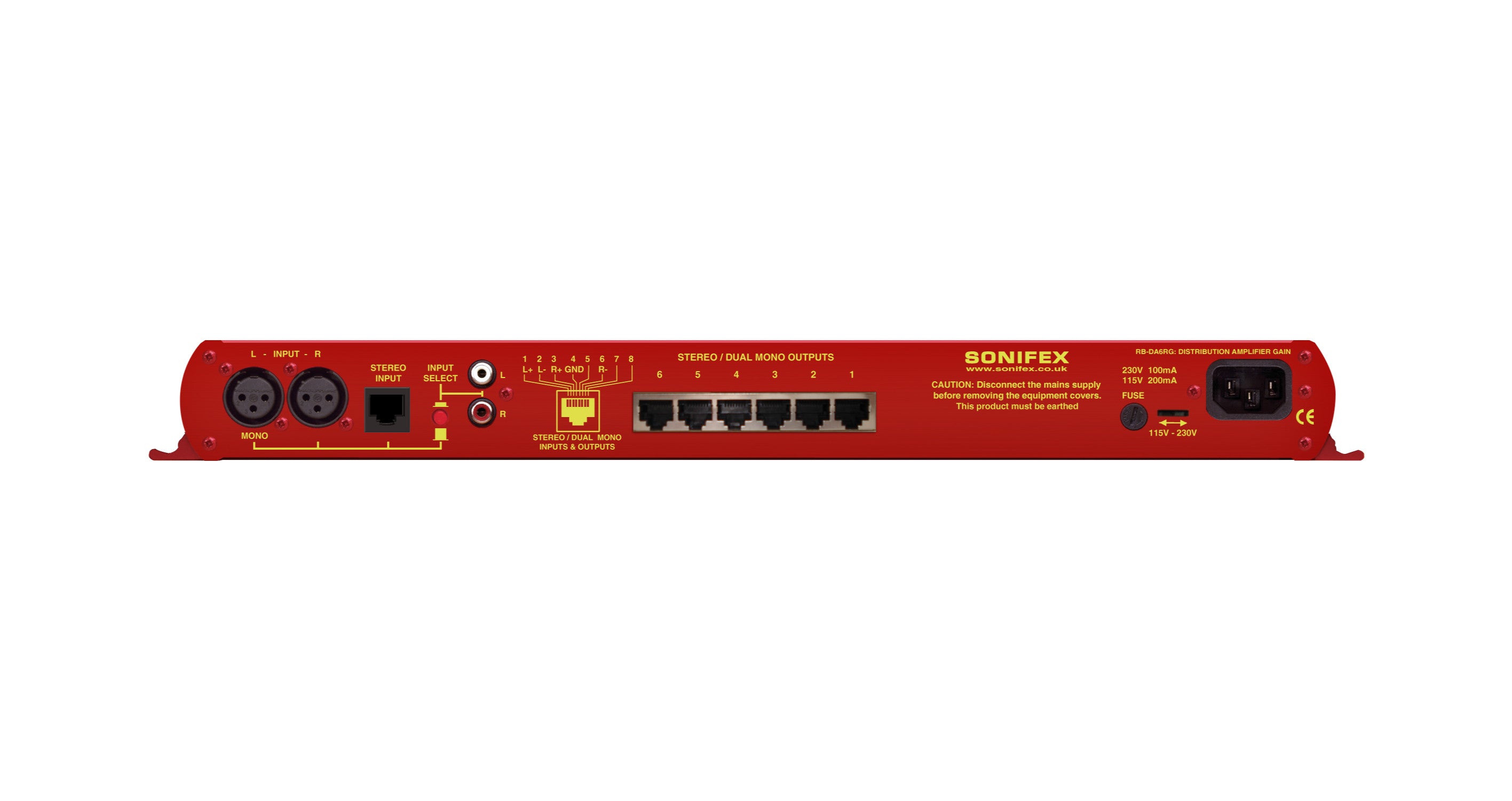 RB-DA6RG 6-Way Stereo Distribution Amplifier | RJ45 StudioHub+™ Connectivity & Individual Gain Control