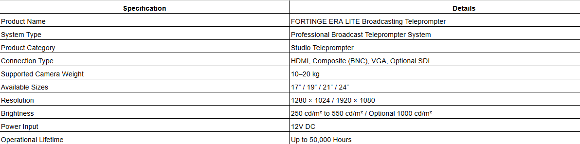 FORTINGE ERA LITE Broadcasting Teleprompter