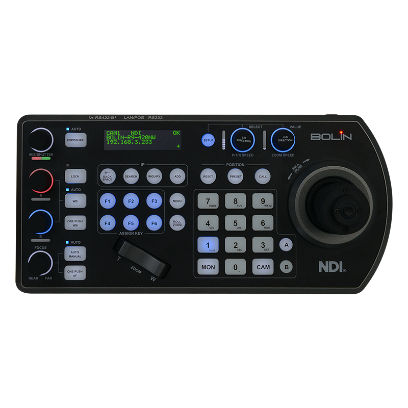 Certified NDI Multi-Protocol PTZ Camera Controller | Bolin KBD-1020N | Universal 3-Axis Joystick Command Station