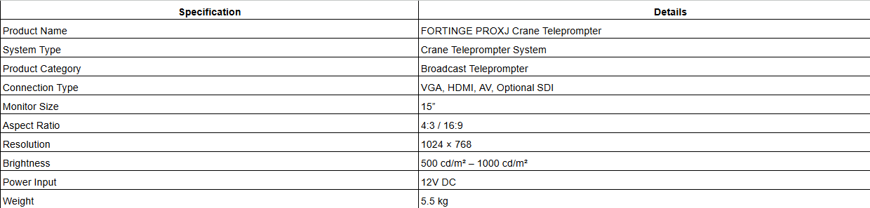 FORTINGE PROXJ Crane Teleprompter