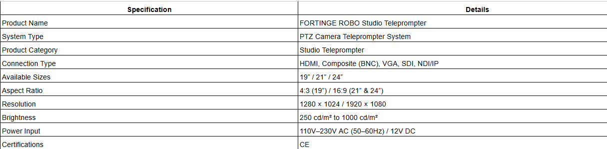 FORTINGE ROBO Studio Teleprompter