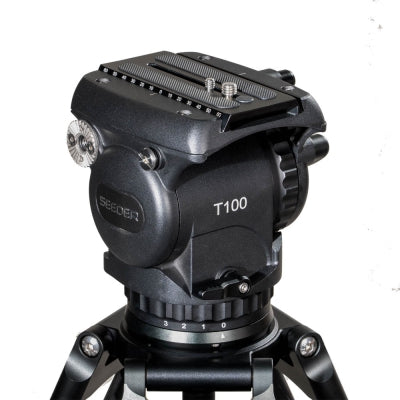 T100C2 Carbon Fiber Tripod System | SEEDER 100mm Bowl Lightweight 12kg ENG Broadcast Camera Tripod