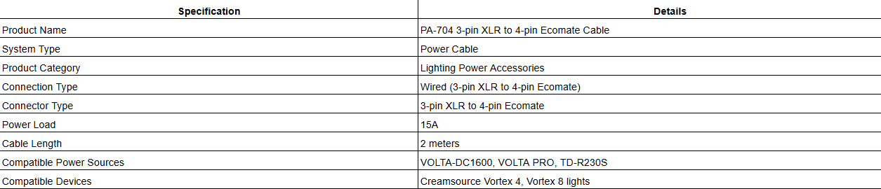 PA-704 3-pin XLR to 4-pin Ecomate Cable
