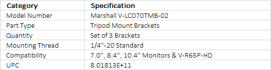 Marshall Electronics V-LCD70TMB-02 Tripod Mount Brackets (Set of 3)