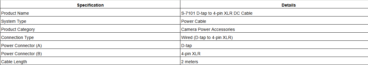 S-7101 D-tap to 4-pin XLR DC Cable
