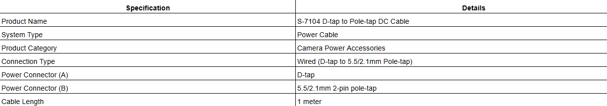 S-7104 D-tap to Pole-tap DC Cable