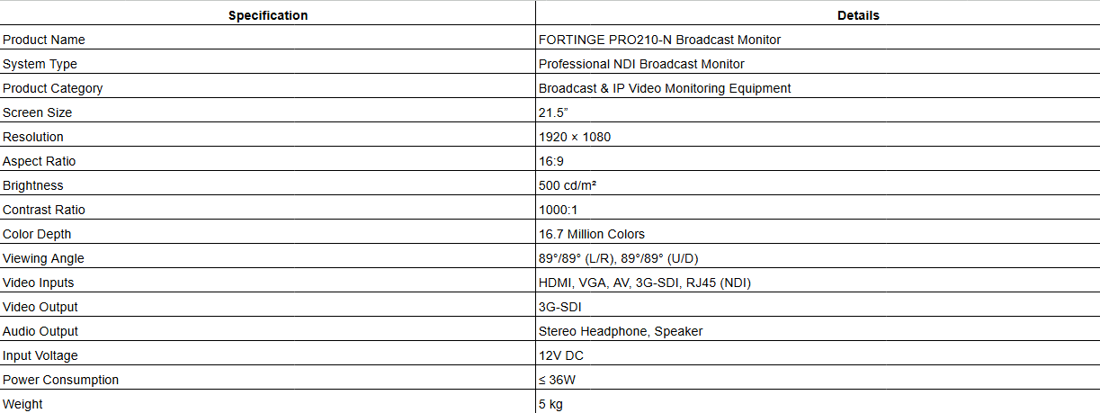 FORTINGE PRO210-N Broadcast Monitor