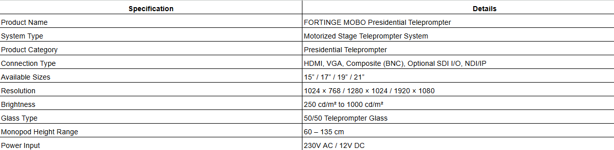 FORTINGE MOBO Presidential Teleprompter