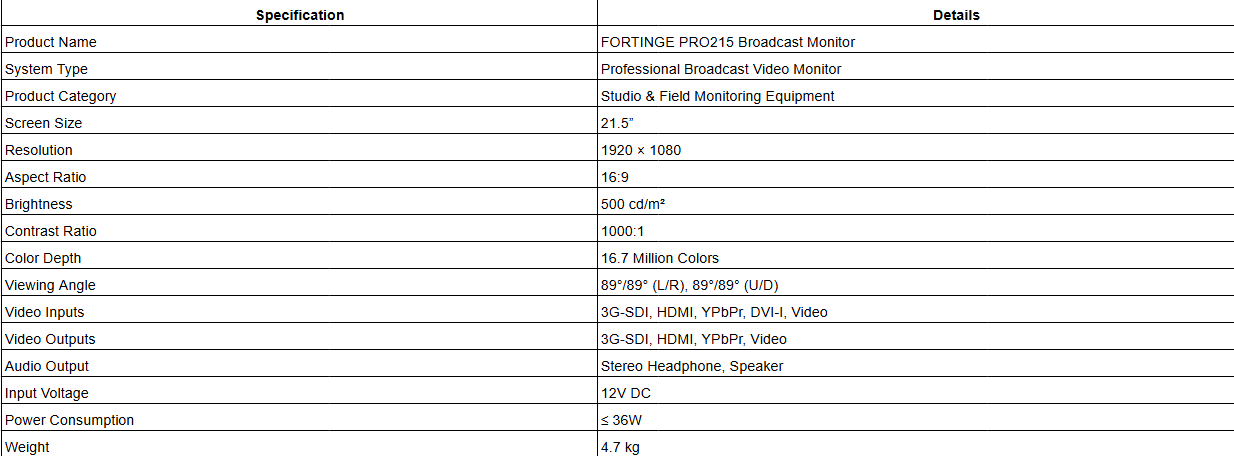 FORTINGE PRO215 Broadcast Monitor
