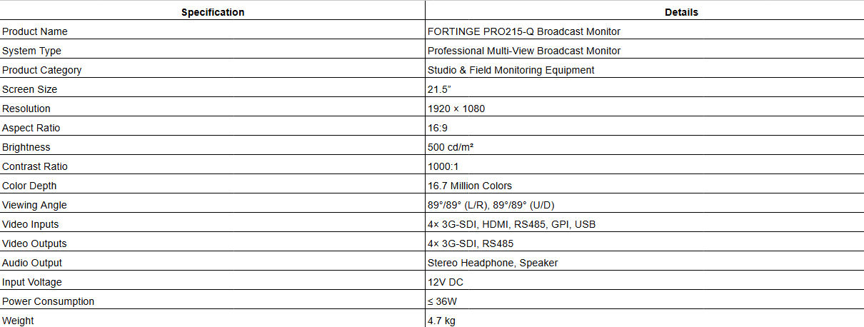 FORTINGE PRO215-Q Broadcast Monitor