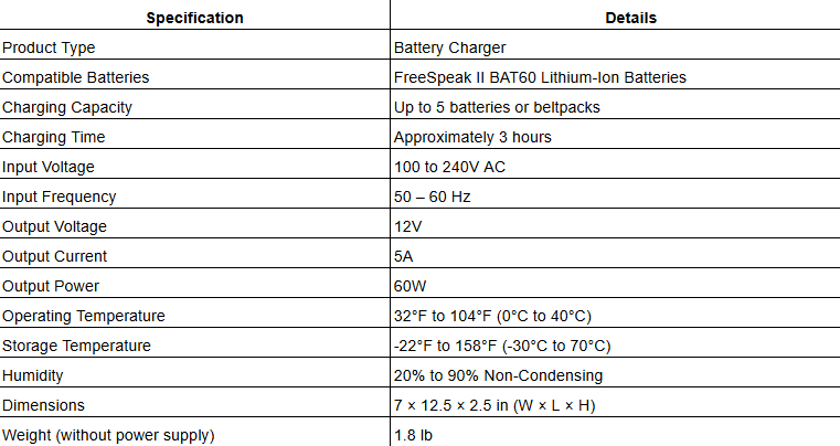 Clear-Com AC60 FreeSpeak II Battery Charger