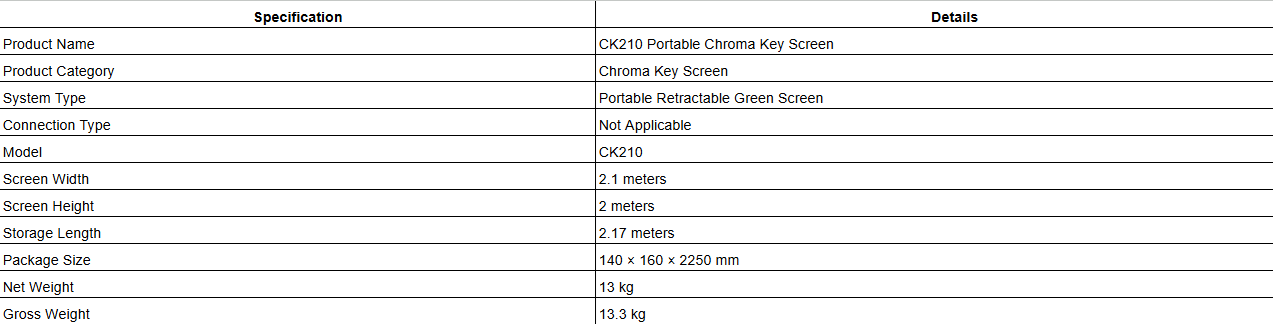 CK210 Portable Chroma Key Screen