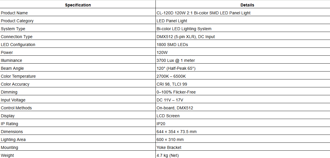 CL-120D 120W 2:1 Bi-color SMD LED Panel Light