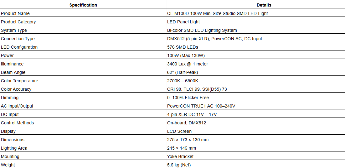 CL-M100D 100W Mini Size Studio SMD LED Light