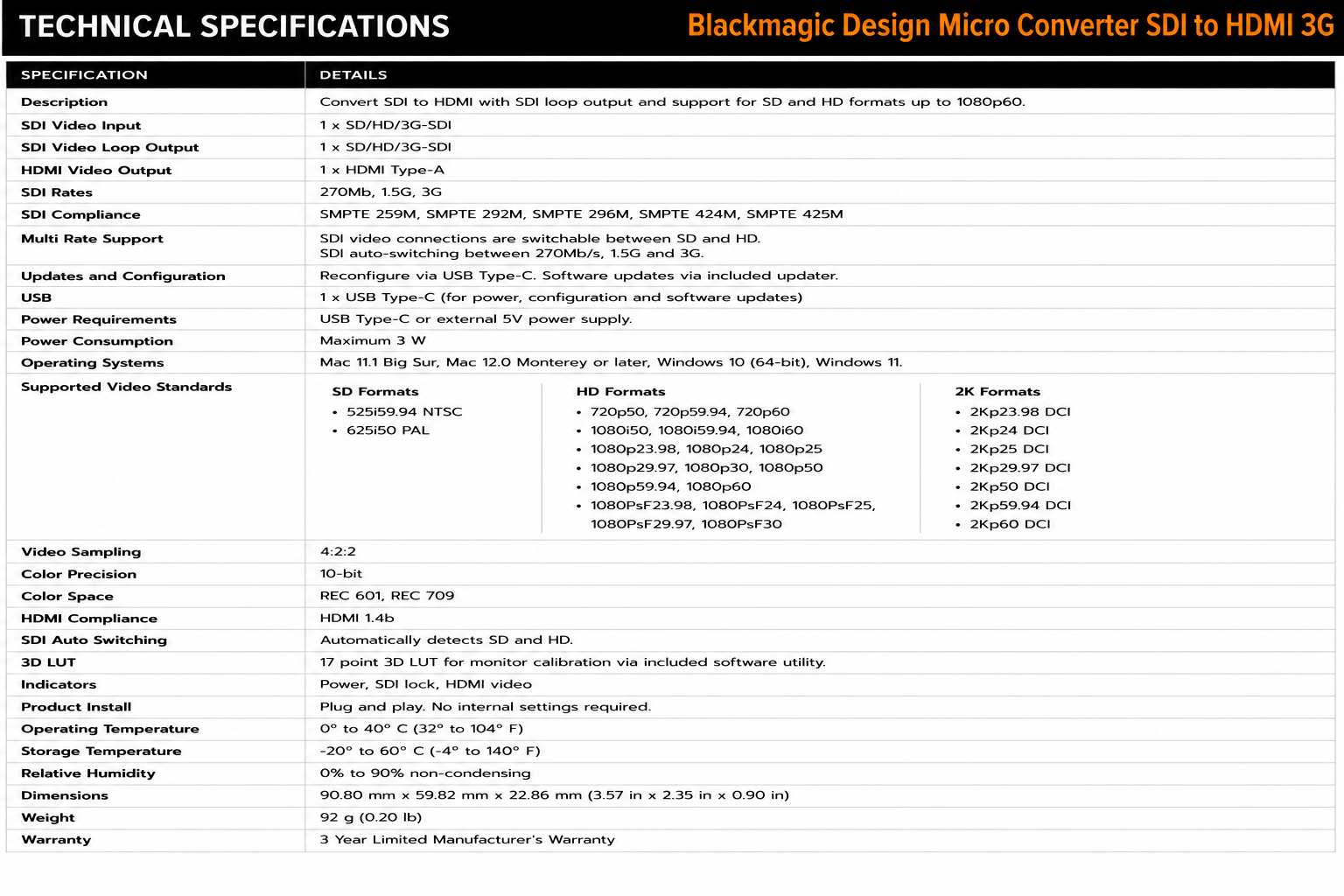 Blackmagic Design Micro Converter SDI to HDMI 3G