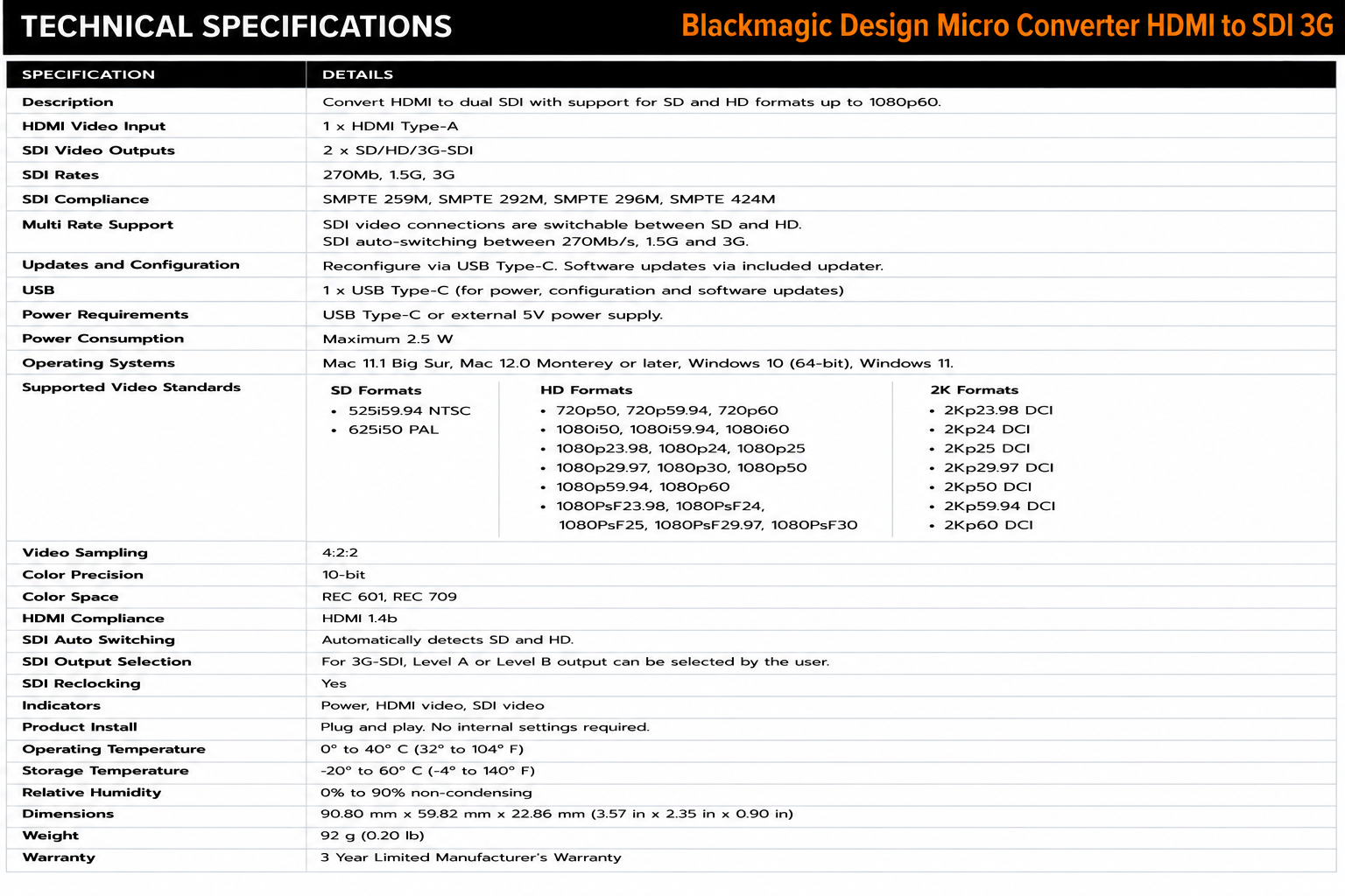 Blackmagic Design Micro Converter HDMI to SDI 3G