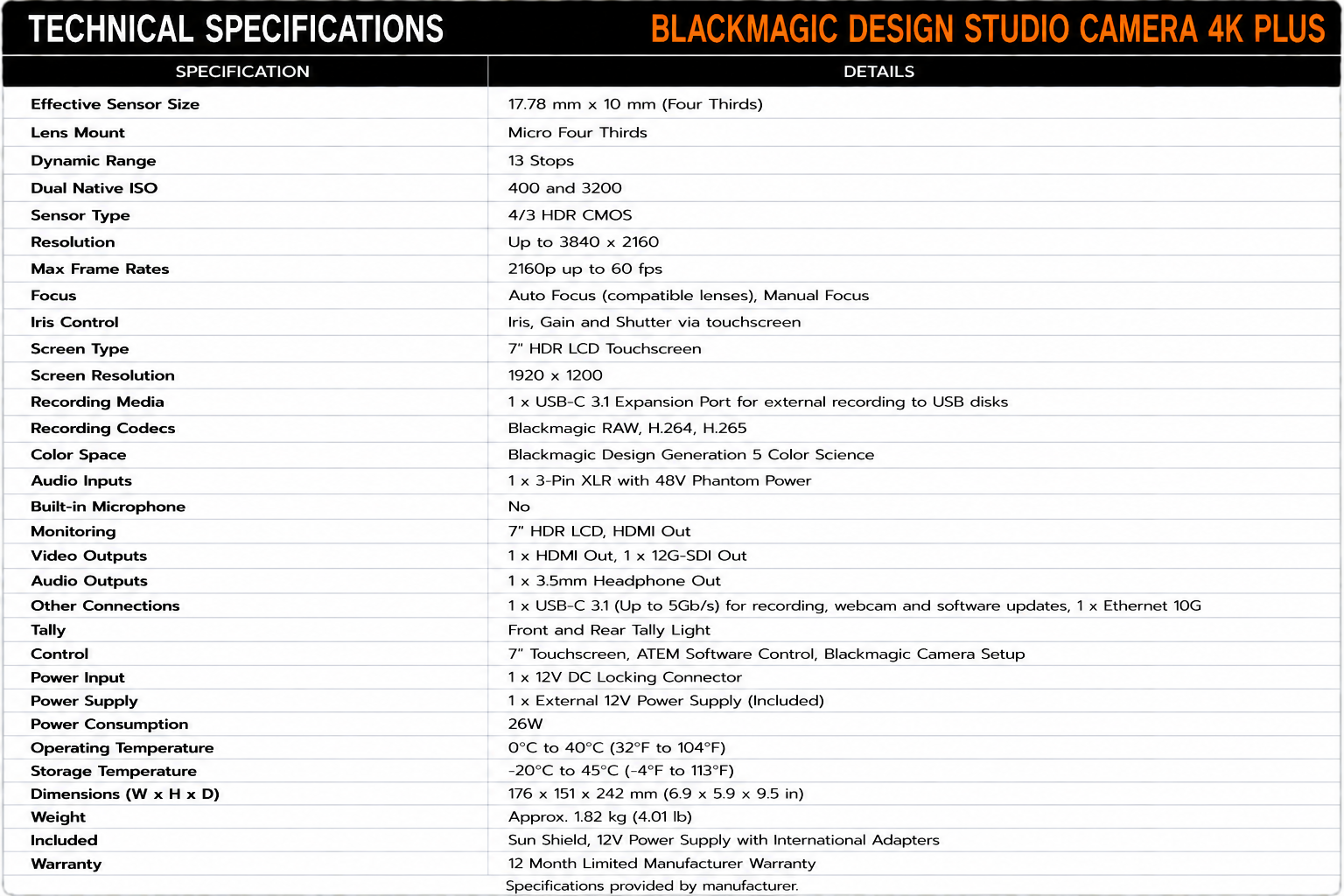Blackmagic Design Studio Camera 4K Plus