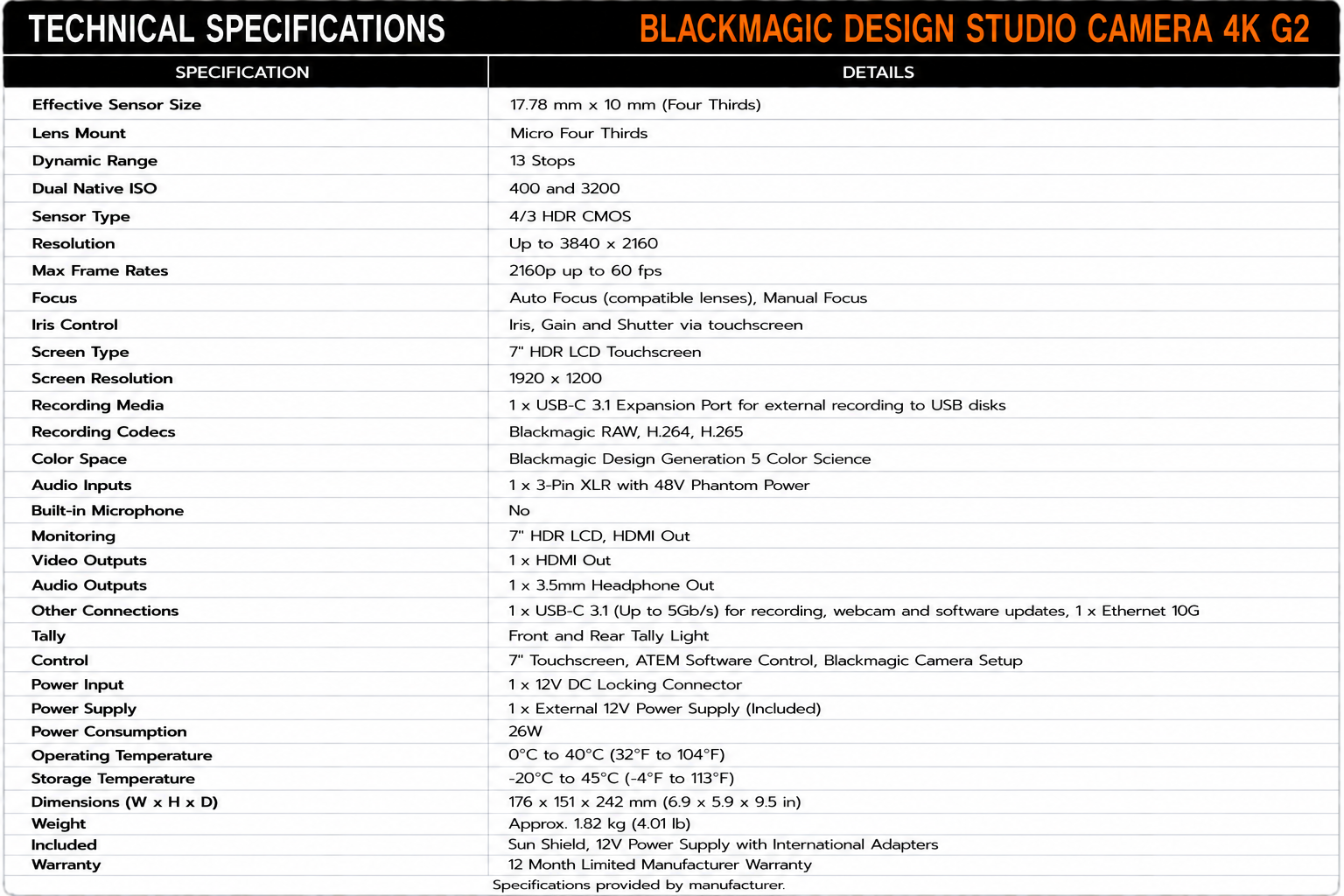Blackmagic Design Studio Camera 4K Pro G2