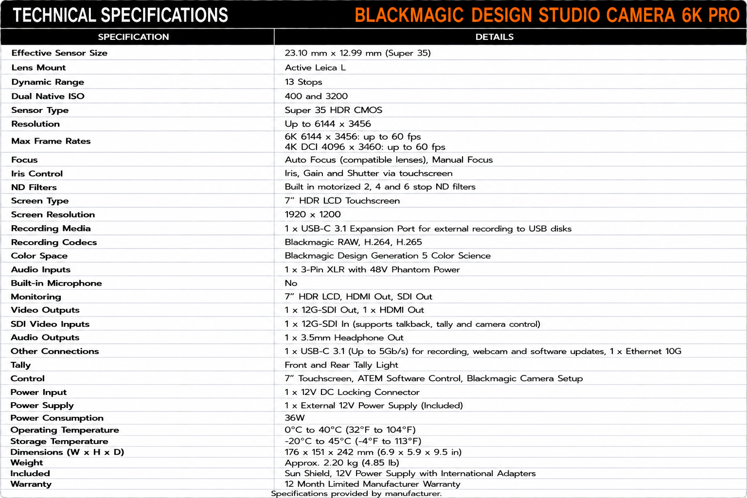 Blackmagic Design Studio Camera 6K Pro