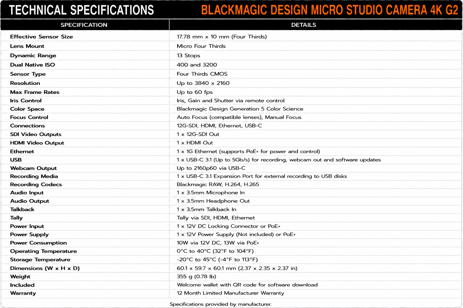 Blackmagic Design Micro Studio Camera 4K G2