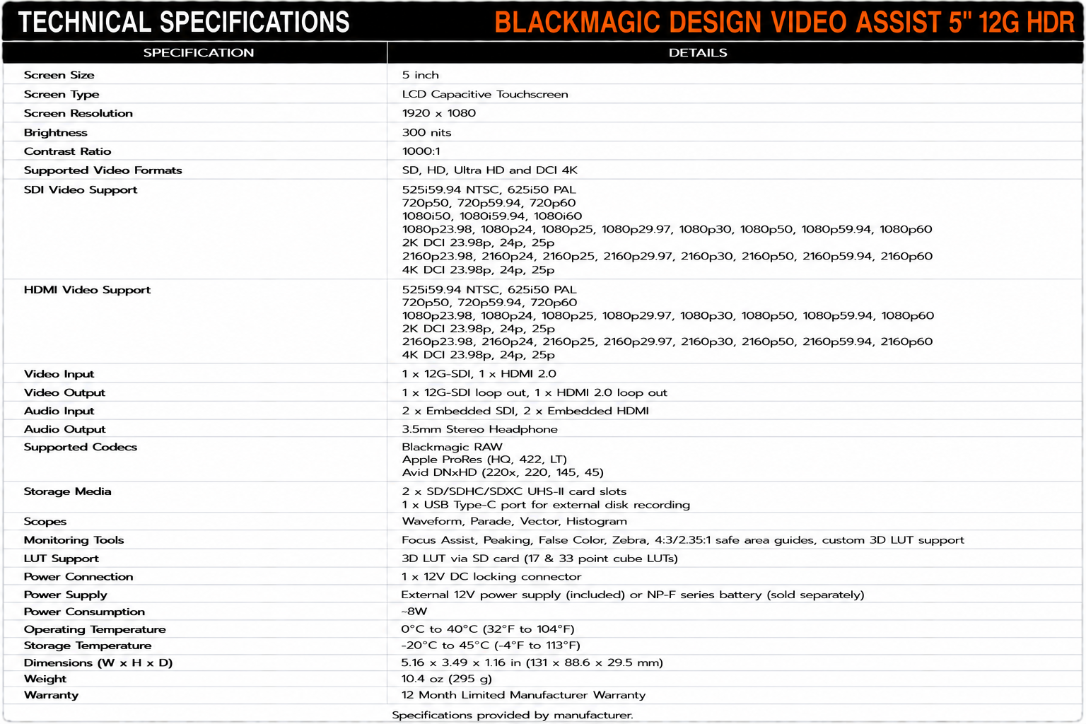 Blackmagic Design Video Assist 5" 12G HDR