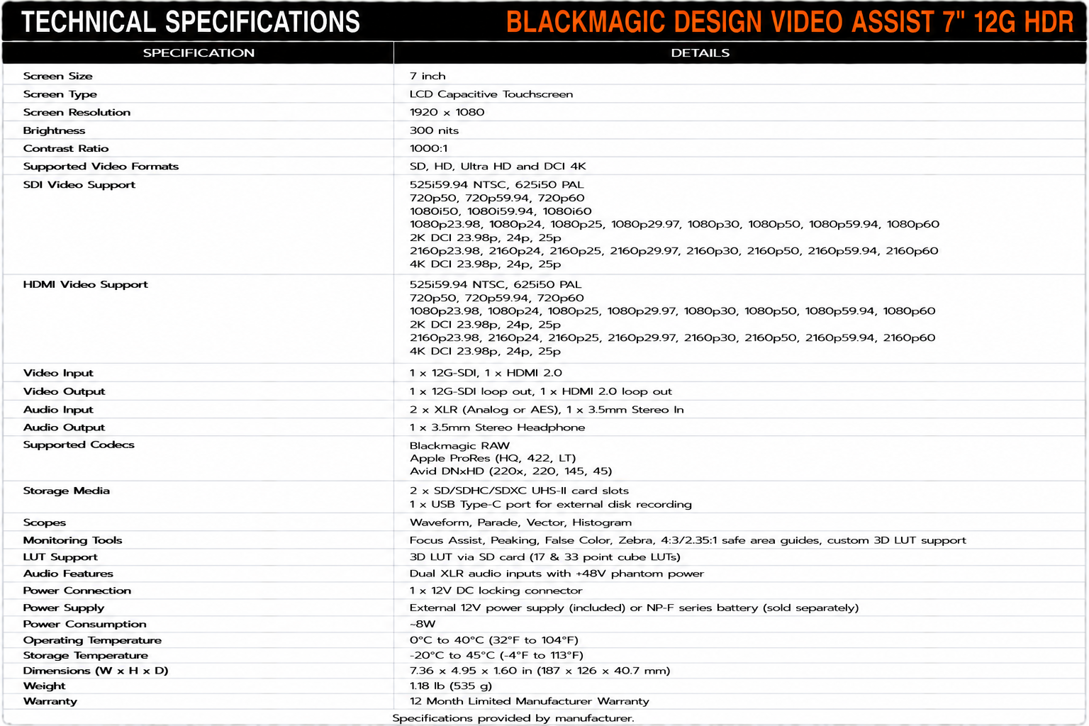 Blackmagic Design Video Assist 7" 12G HDR