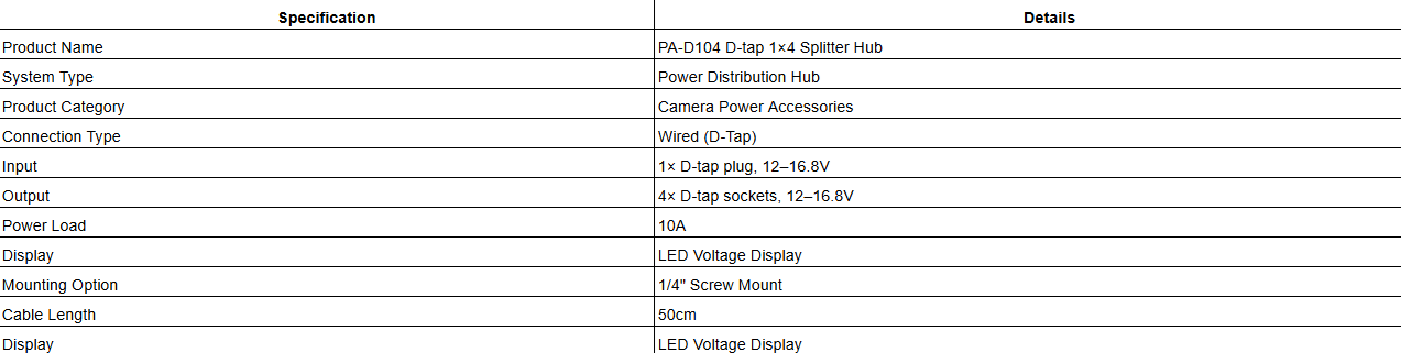 PA-D104 D-tap 1×4 Splitter Hub