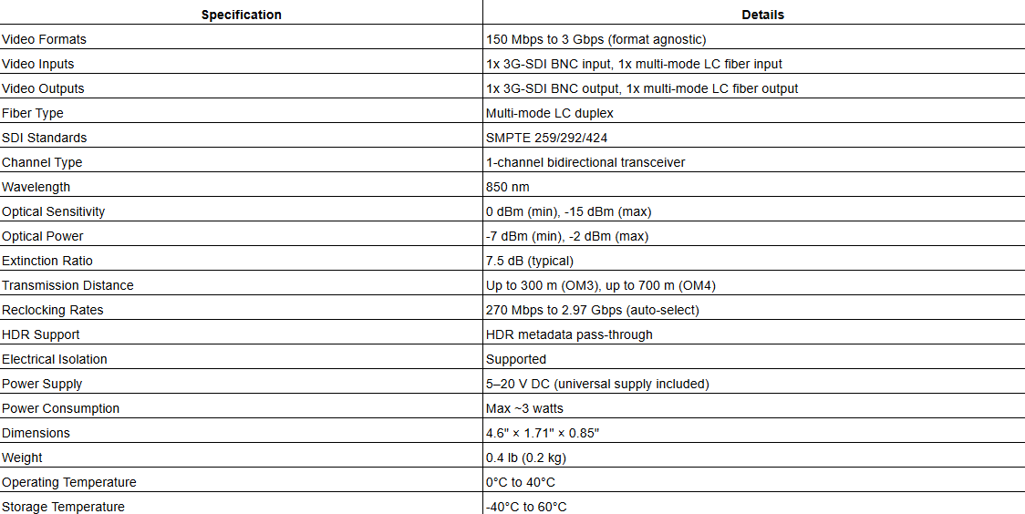 AJA FiDO-TR-MM – 1-Channel 3G-SDI Multi-Mode LC Fiber Transceiver