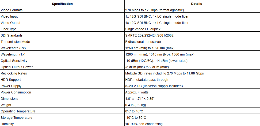 AJA FiDO-TR-12G 1-Channel 12G-SDI/LC Single-Mode LC Fiber Transceiver