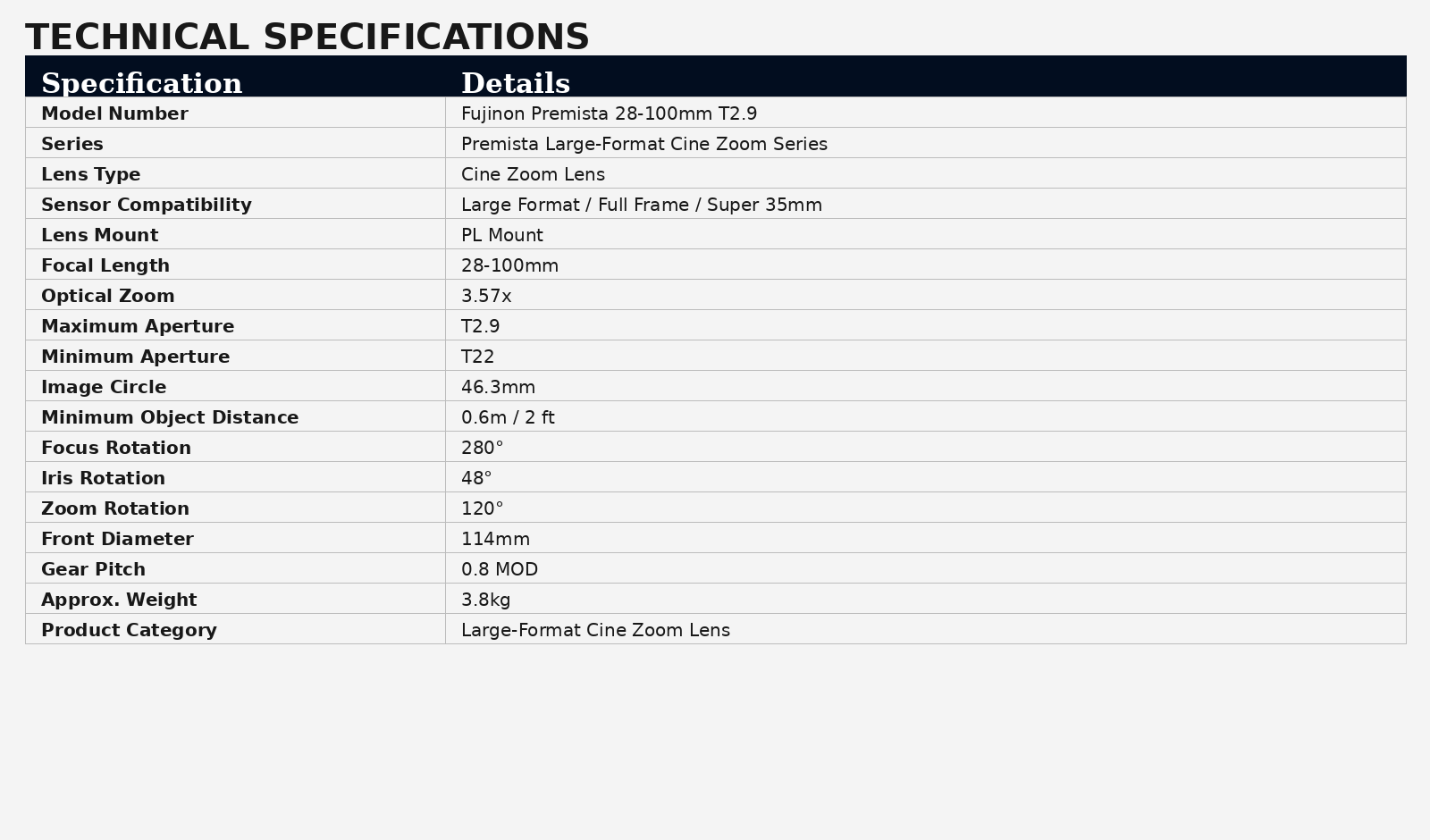 Fujinon Premista 28-100mm T2.9 Cine Zoom Lens