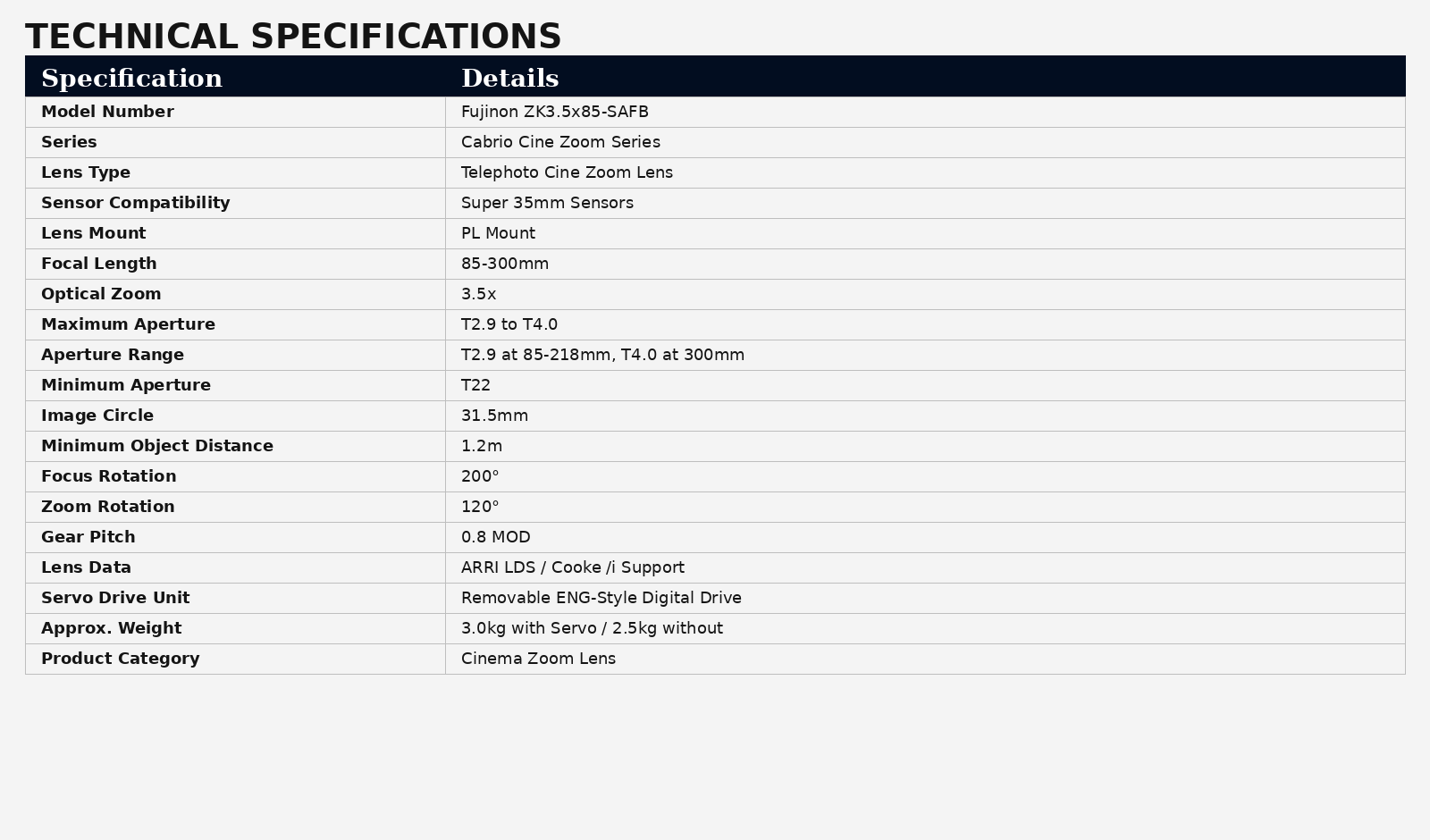 Fujinon ZK85-300mm T2.9-4.0 Cabrio Cine Zoom Lens