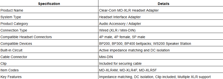 Clear-Com MD-XLR Headset Adapter