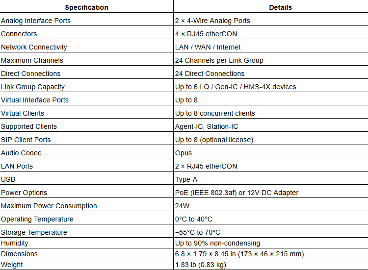 Clear-Com LQ-4W2 – 4-Wire Analog Intercom Interface