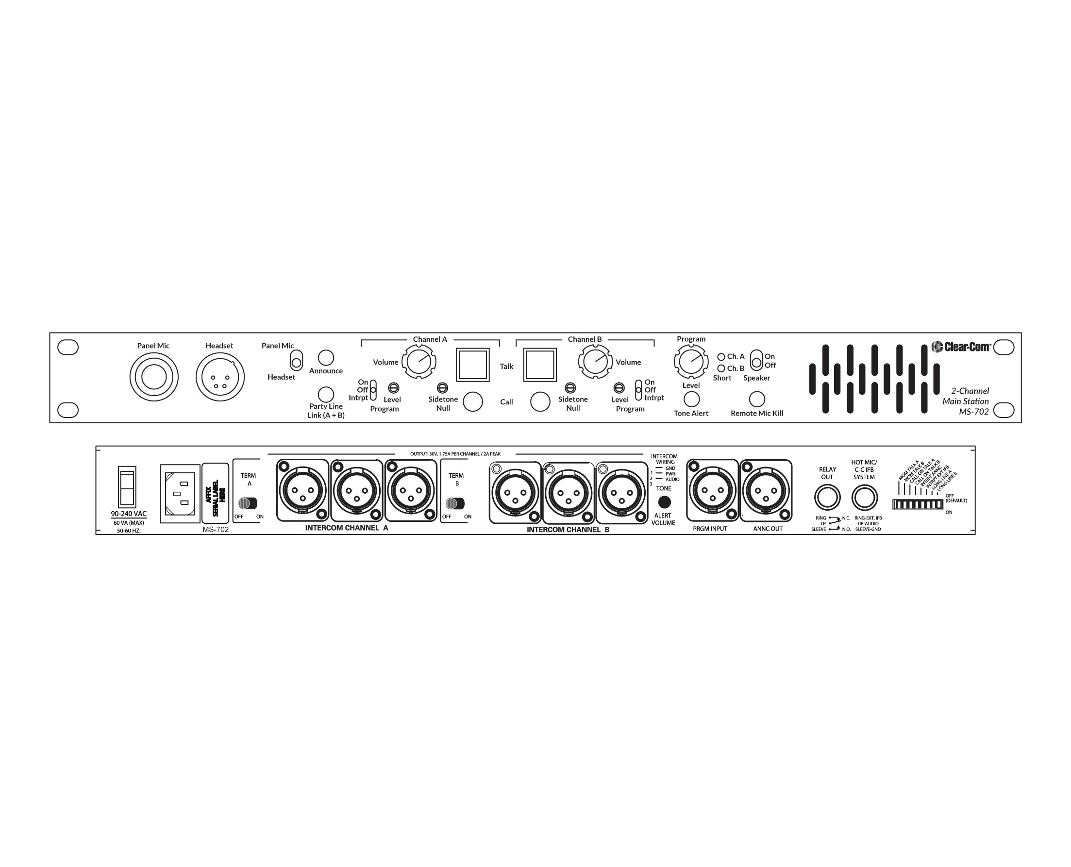 Clear-Com MS-702 Two-Channel Analog Partyline Main Station