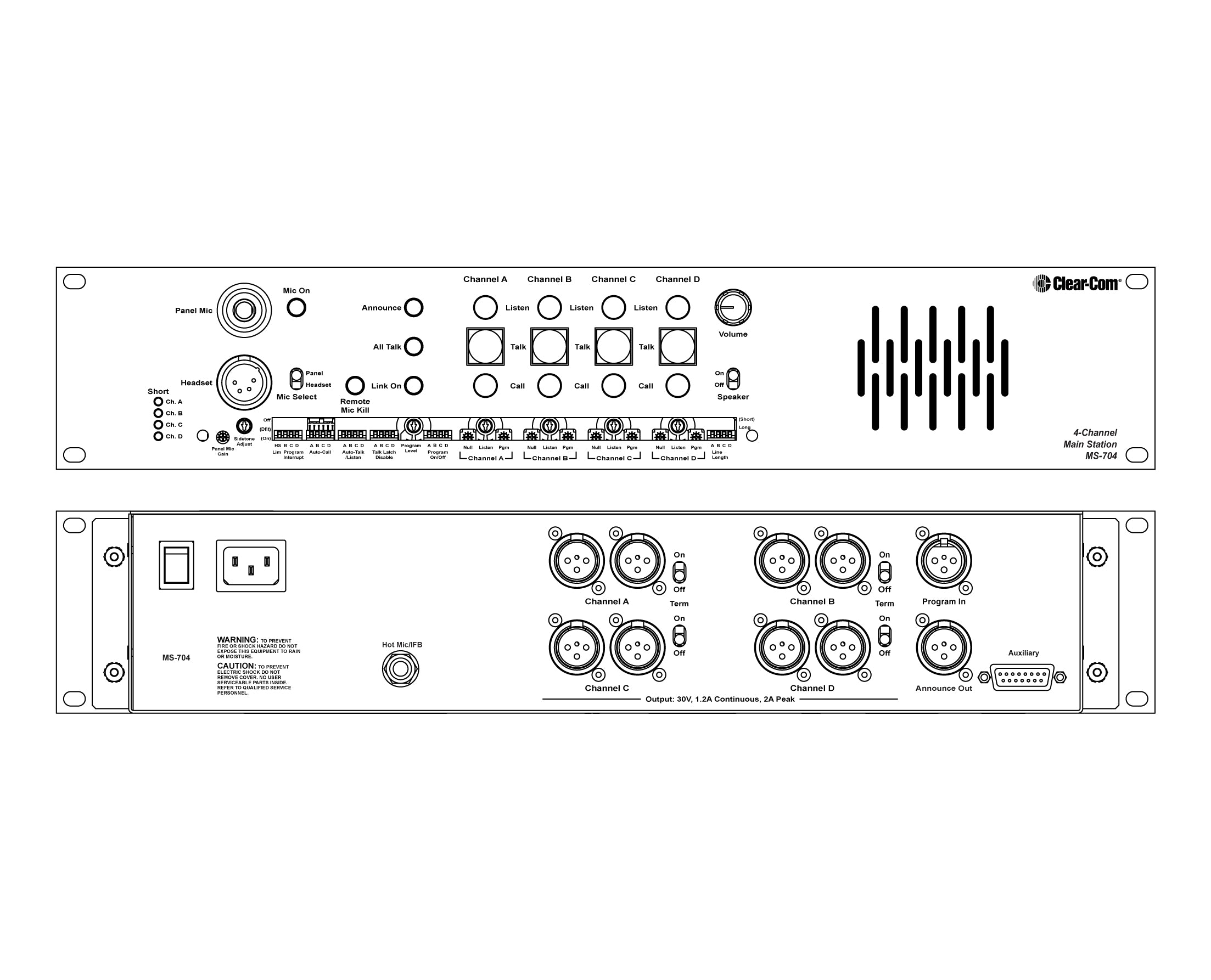 Clear-Com MS-704 Four-Channel Analog Partyline Main Station