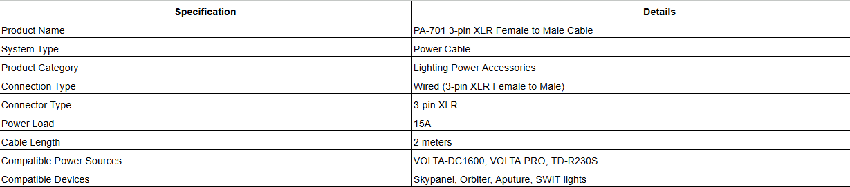 PA-701 3-pin XLR Female to Male Cable