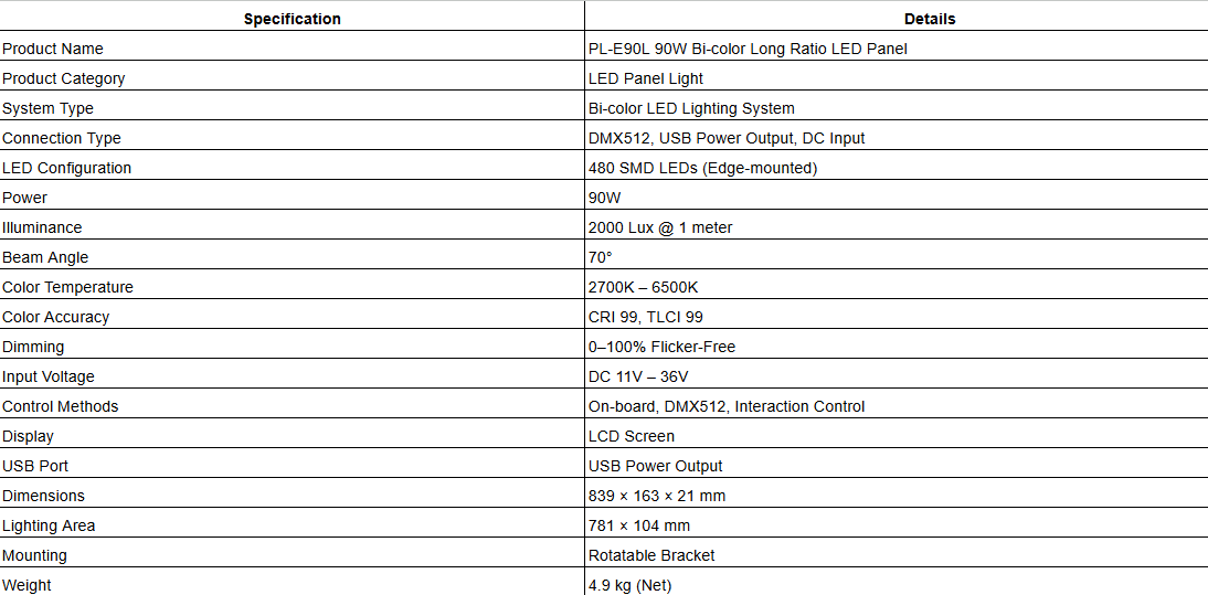 PL-E90L 90W Bi-color Long Ratio LED Panel
