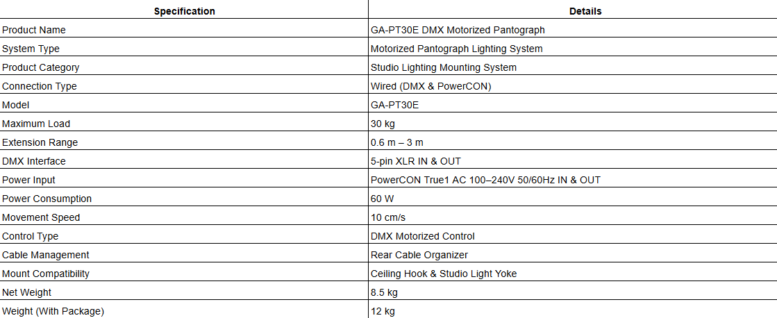 GA-PT30E DMX Motorized Pantograph
